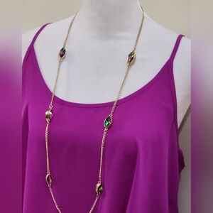Chic Gold Toned Necklace with Multicolor Marquis Faceted Accent Bezel Beads